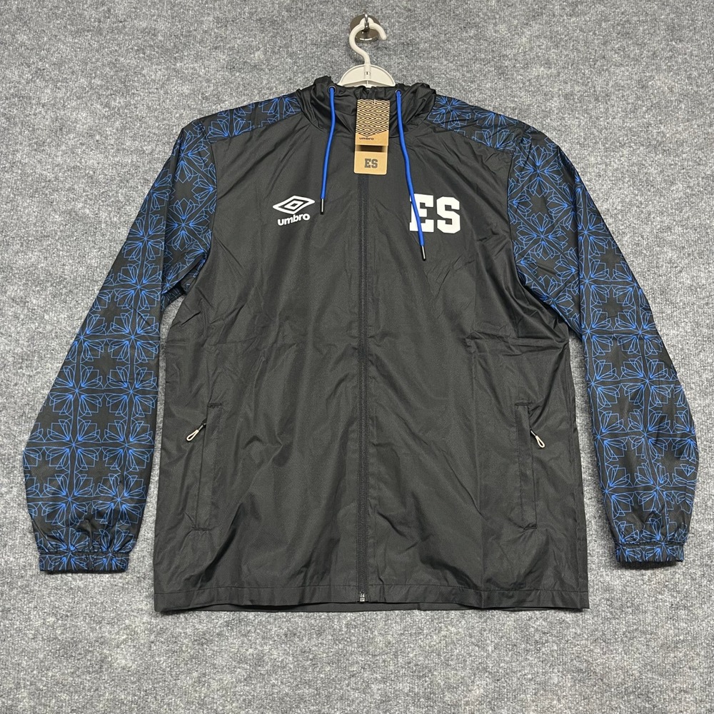 El Salvador Jacket Mens Small Black Umbro Geometric Windbreaker Futbol Soccer